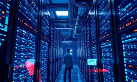 Massive AI data centers powering the artificial intelligence revolution with advanced computing infrastructure