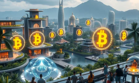 Future Bitcoin community hub in Bali integrating AI education and sustainable living with digital currency infrastructure