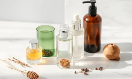 Premium glass cosmetic bottles showcasing sustainable luxury packaging for beauty products