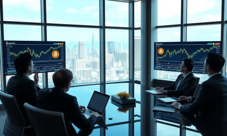 Corporate Bitcoin acquisition strategy meeting in Tokyo boardroom