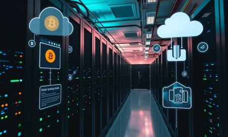 Open Miner cloud mining ecosystem showing sustainable cryptocurrency mining operations with blockchain technology