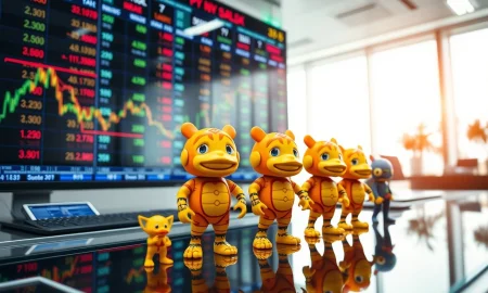 Pop Mart Hong Kong index success story featuring Labubu collectibles alongside market performance charts