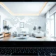 A laptop displays design plans for a modern home, symbolizing Athingforstyling's virtual interior design service worldwide.