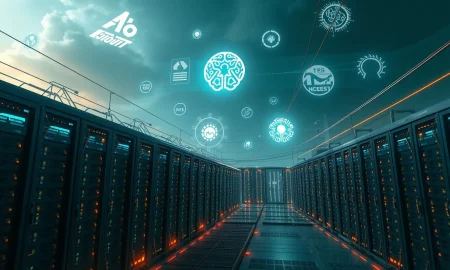 Massive AI infrastructure data centers powering artificial intelligence revolution with advanced computing systems