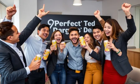 PerfectTed Dragons' Den success story showing entrepreneurs with matcha energy drinks
