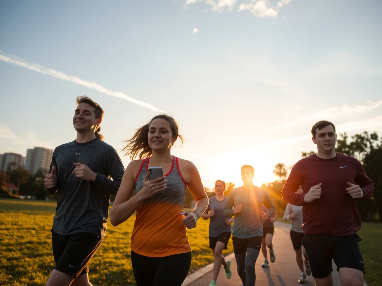 Strava IPO announcement showing diverse runners using the fitness app in urban setting