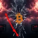 Bitcoin price chart crashing during crypto market crash with red downward arrows