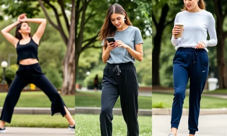 Women wearing affordable Amazon high-rise joggers during everyday activities, demonstrating comfort and style.