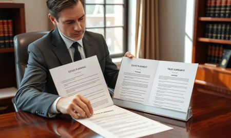 Attorney comparing beneficiary designation and trust documents for estate planning