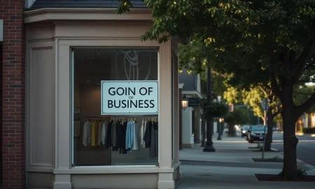 A closed boutique storefront after filing for Chapter 7 bankruptcy, symbolizing the end of a 20-year retail business.