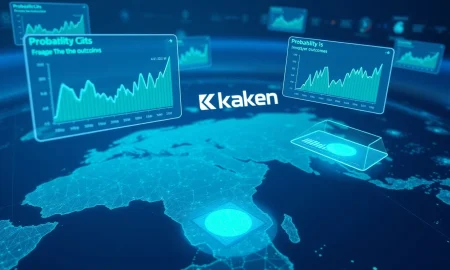 Kraken's 2026 prediction market interface showing event probability trading on blockchain platform