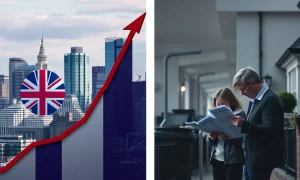 UK economic growth versus living standards decline projection for 2040 with GDP and household financial data visualization
