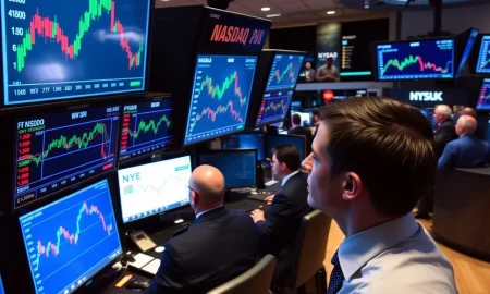 Professional analysis of US major indices experiencing a slight market dip on trading screens