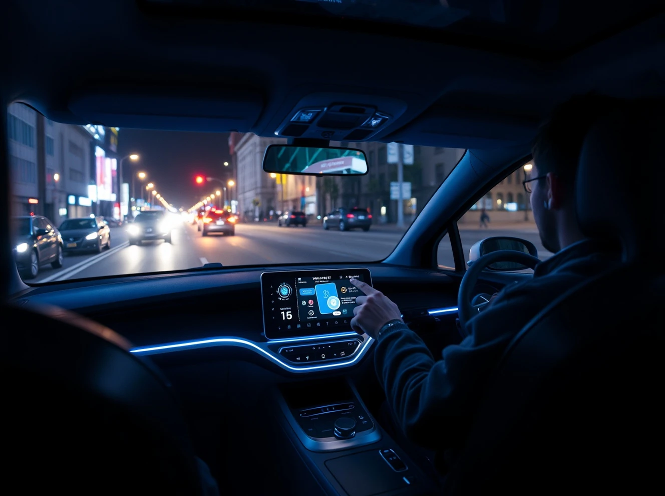 Waymo Gemini AI assistant interface inside a futuristic autonomous vehicle cabin.