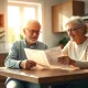 A retired couple reviews a dividend income statement, representing a $500K portfolio strategy for retirement.