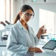 ADC Therapeutics laboratory research scientist examining pharmaceutical development samples