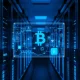 AI agents processing cryptocurrency transactions through blockchain infrastructure and server networks
