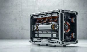 Detailed view of a lithium-ion battery module representing Albemarle's role in the energy storage and EV supply chain.