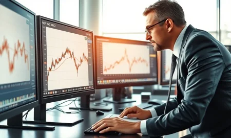 Financial analyst monitoring Alkermes (ALKS) stock chart showing oversold technical indicators on trading desk