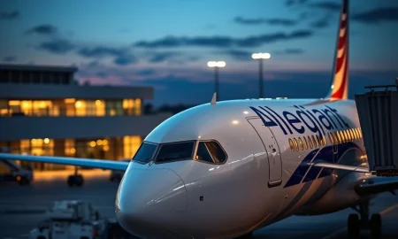 Allegiant Travel aircraft at airport gate during oversold stock conditions analysis