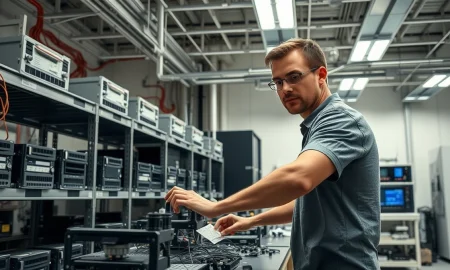 Inside Amazon's Austin chip development lab where Trainium AI processors are tested.