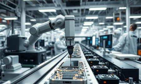 Apple iPhone assembly line in an Indian manufacturing facility, showing supply chain diversification.