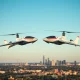 Archer Aviation and Joby Aviation eVTOL aircraft in opposing formation representing legal battle over Chinese manufacturing ties.