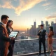 Professionals analyzing data against a modern Asian city skyline, representing HSBC's 2026 report on regional economic appeal.