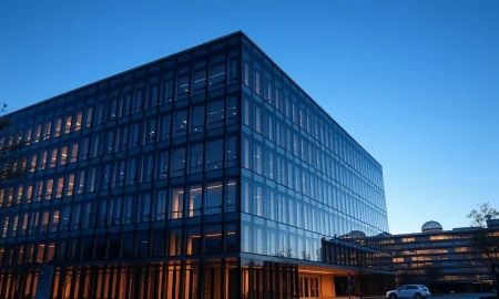 Modern Australian data center at dusk, representing the infrastructure for ASX AI stocks in 2026.