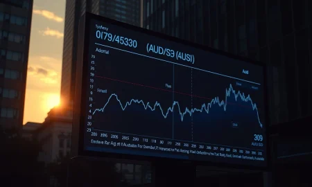 AUD/USD exchange rate chart displayed on a financial market screen.