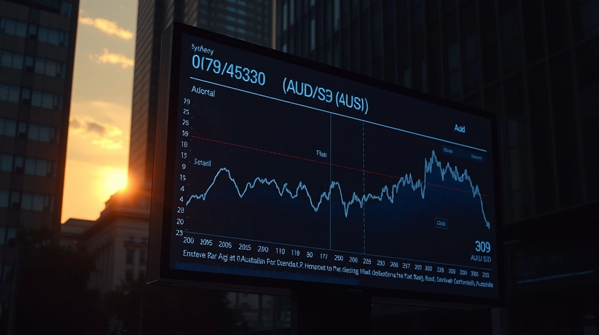 AUD/USD exchange rate chart displayed on a financial market screen.