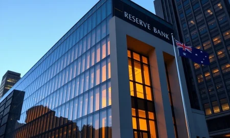 Reserve Bank of Australia headquarters in Sydney, central to the AUD/USD rate hike forecast.
