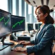 Forex trader analyzes AUD/USD rebound on trading desk monitors showing Australian dollar recovery against US dollar