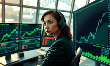 Forex trader monitoring AUD/USD surge as RBA rate hike expectations grow