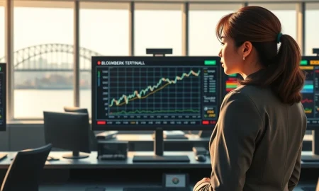 Trader analyzes rising Australian Dollar AUD/USD chart ahead of US Non-Farm Payrolls data release.