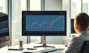 Financial chart showing AXIS Capital Holdings stock price crossing below its 200-day moving average on a trader's monitor.