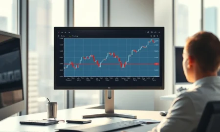 Financial chart showing AXIS Capital Holdings stock price crossing below its 200-day moving average on a trader's monitor.