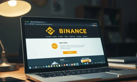 Laptop screen showing a fake cryptocurrency listing website as described in Binance CEO's warning.