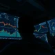 A trading desk monitor showing Binance futures charts for oil and gas commodities.