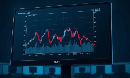 Stock chart analysis showing BioNTech (BNTX) stock in oversold territory with a steep decline.