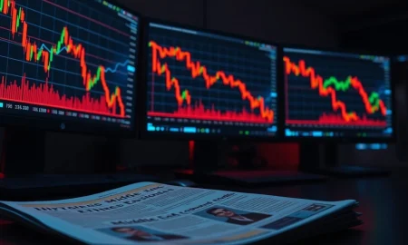 Breaking news on Bitcoin, Ethereum, and XRP price crash due to US-Iran war fears shown on trading desk monitors.