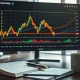 Analyst reviewing Bitcoin price chart showing an extended period of consolidation on a monitor.