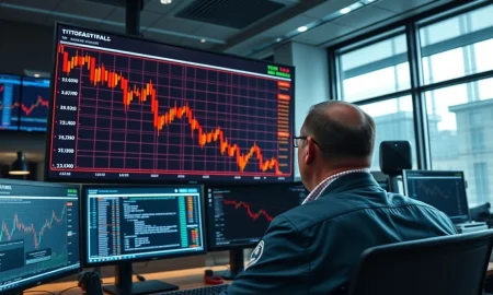Bitcoin price chart showing a drop below $71,000 on a financial trading monitor.