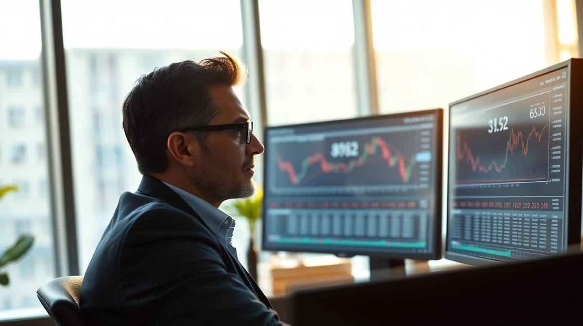 Financial analyst reviewing bond market data and ETF performance charts on computer monitors.