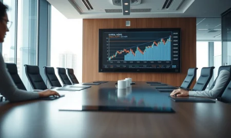 Corporate boardroom with financial chart showing Boyd Group Services Q4 earnings results.