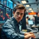 Trader monitors Brent crude oil price volatility on trading floor following conflict headlines