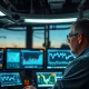 Cameco uranium mining facility control room with market data screens.