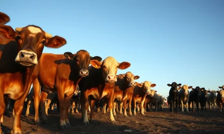 Cattle in a feedlot as futures prices rally sharply in commodity markets.
