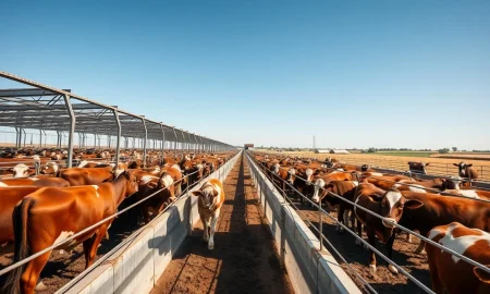Cattle in a feedlot with futures prices rising on strong cash and wholesale beef markets.