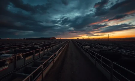 Cattle in a feedlot with futures prices rising ahead of a USDA report.